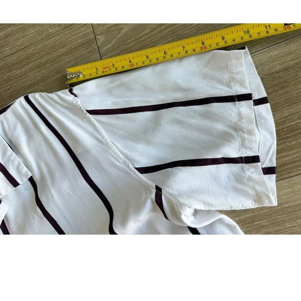 PacSun Men's L White Maroon Striped Short Sleeve Viscose Button Down Shirt